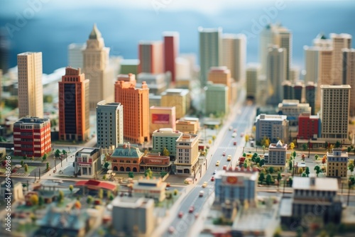 tilt shift shot of a cityscape with skyscrapers