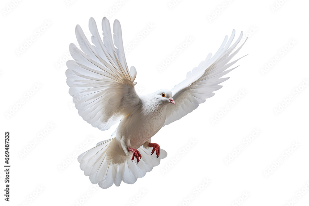 Obraz premium White dove flying on transparent PNG file and Clipping path .freedom concept and international day of peace