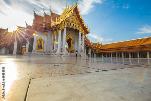 Marble buddha temple with golden pagoda sightseeing travel in Bangkok city photo