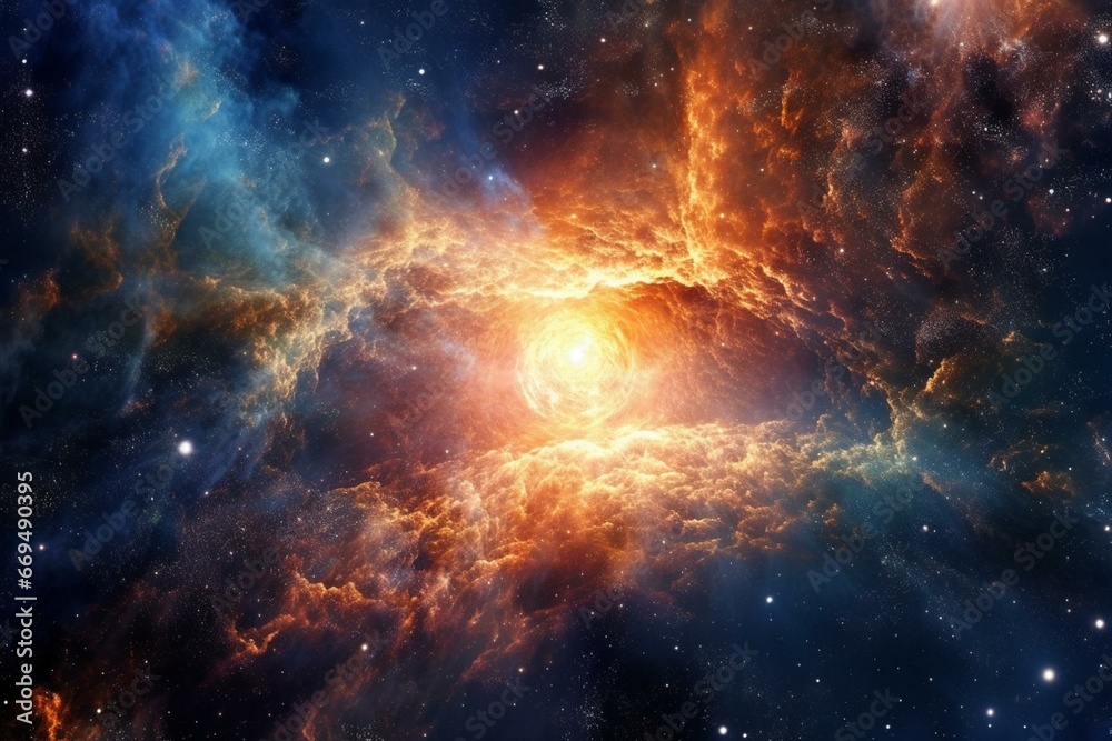 Astro-background, radiant quasar amidst vast cosmos. Generative AI - obrazy, fototapety, plakaty 