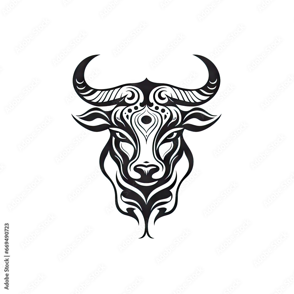 Ornate Taurus Icon, Sheep Portrait Isolated, Chinese Horoscope Minimal Ram Symbol on White