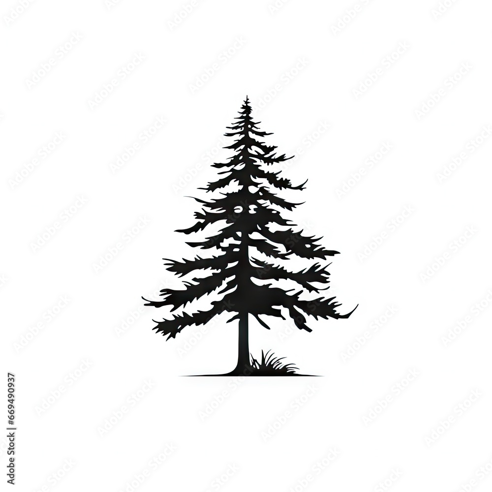 Old pine tree silhouette on white AI generative illustration Old pine tree silhouette on white AI generative illustration