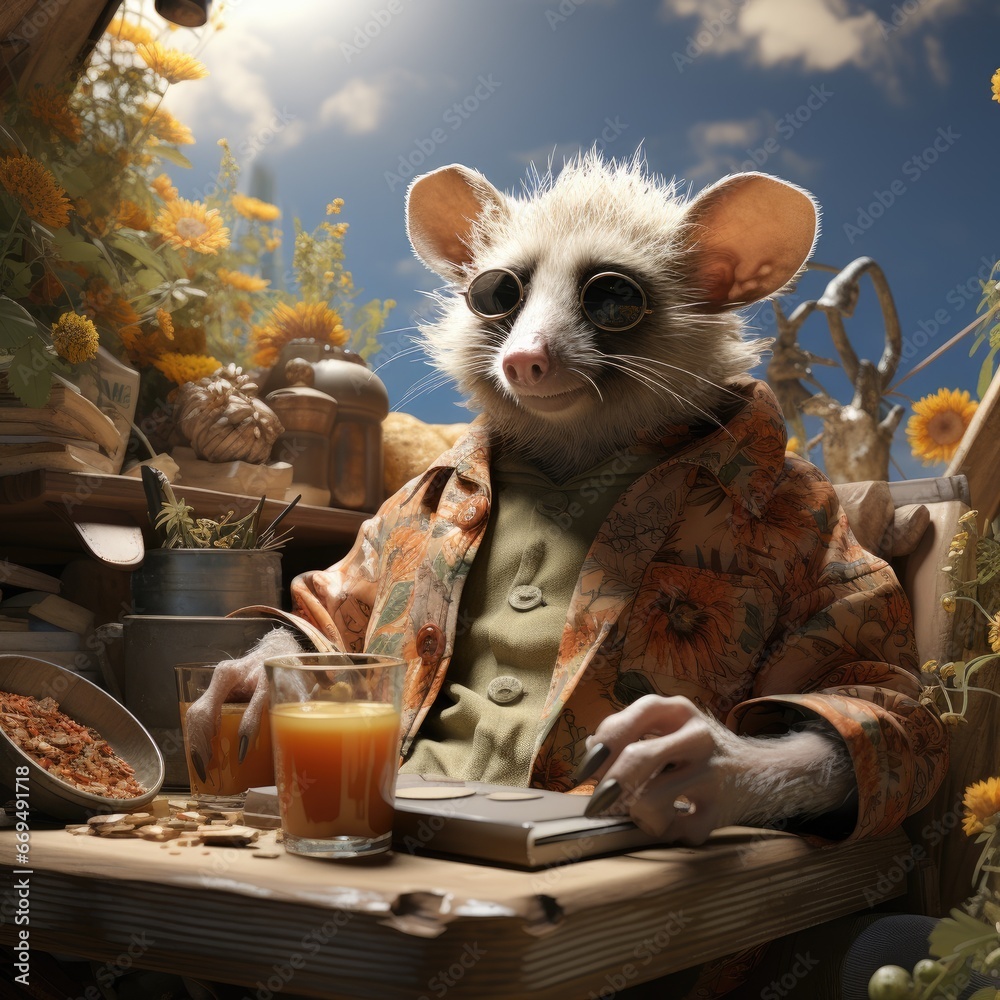Funny illustration of a surreal possum