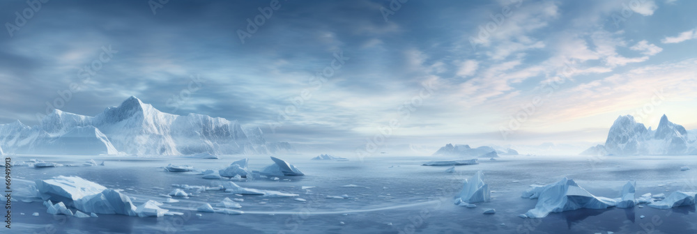 Pristine arctic vista with towering ice formations.