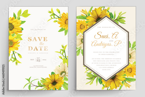 wedding and invitation card with sunflower illustration