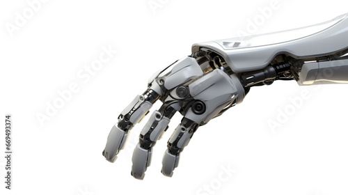 White cyborg robotic hand finger - 3D rendering isolated on free PNG background.