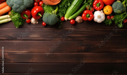 Vegetables on old wood table background.