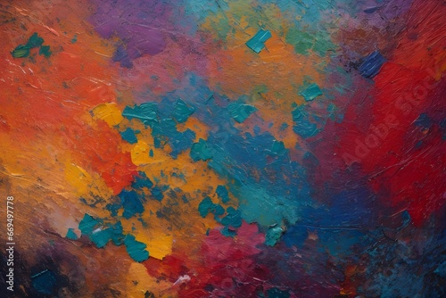 Closeup of abstract colorful texture background.. Oil, acrylic brushstroke, pallet knife paint on canvas (Generative Ai) 