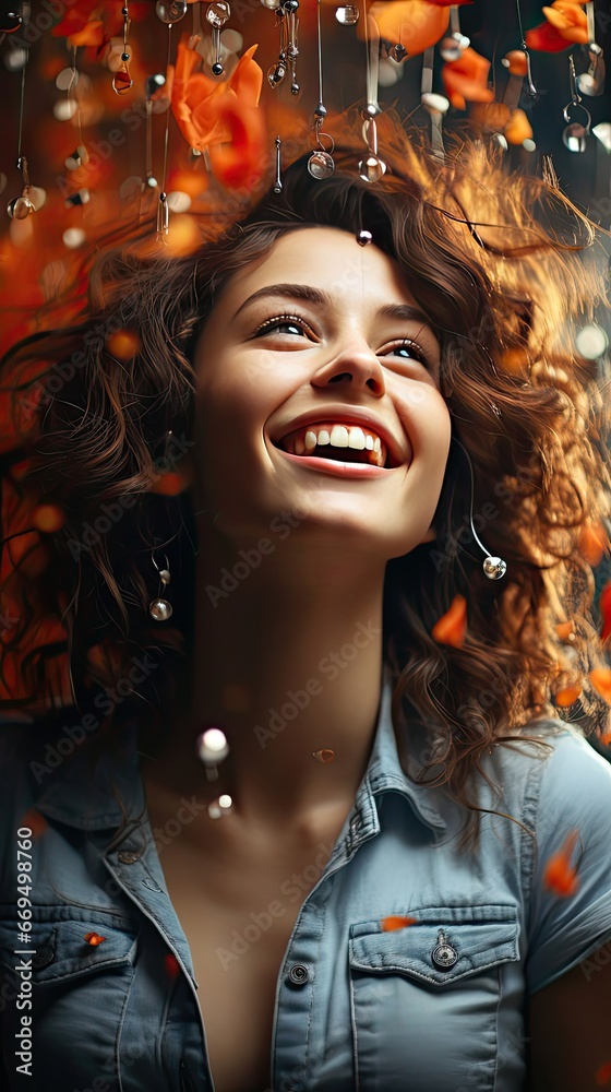 Laughing woman mouth with great teeth over background. Smile emotion illustration. Generative AI