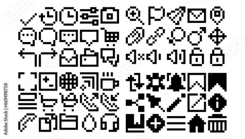 set of pixel ui ux icons, user interface icon set collection