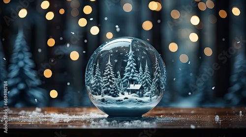 Snow Globe Sparkling In Shiny Background. Christmas snow globe. Generative AI