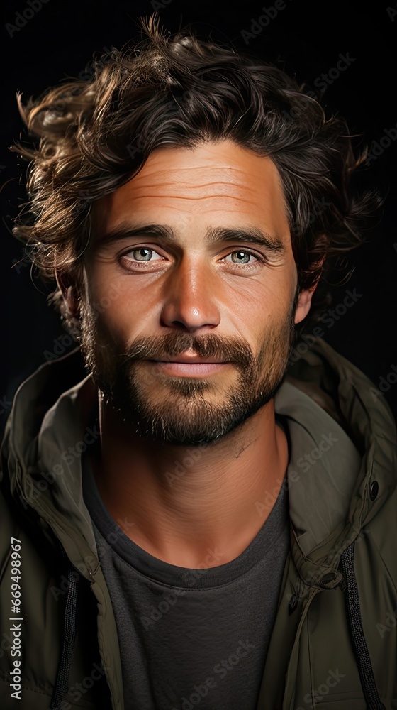 Fototapeta premium Closeup Of Happy Young Man Over Background. Man face portrait illustration. Generative AI