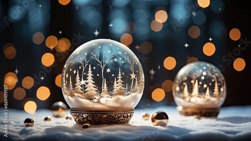 Snow Globe Sparkling In Shiny Background. Magic Christmas. Christmas snow globe. Generative AI