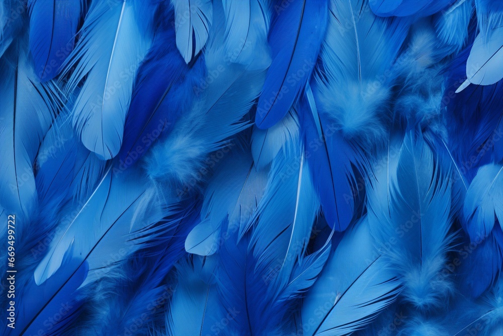 Background with blue jay feathers. Generative AI - obrazy, fototapety, plakaty 