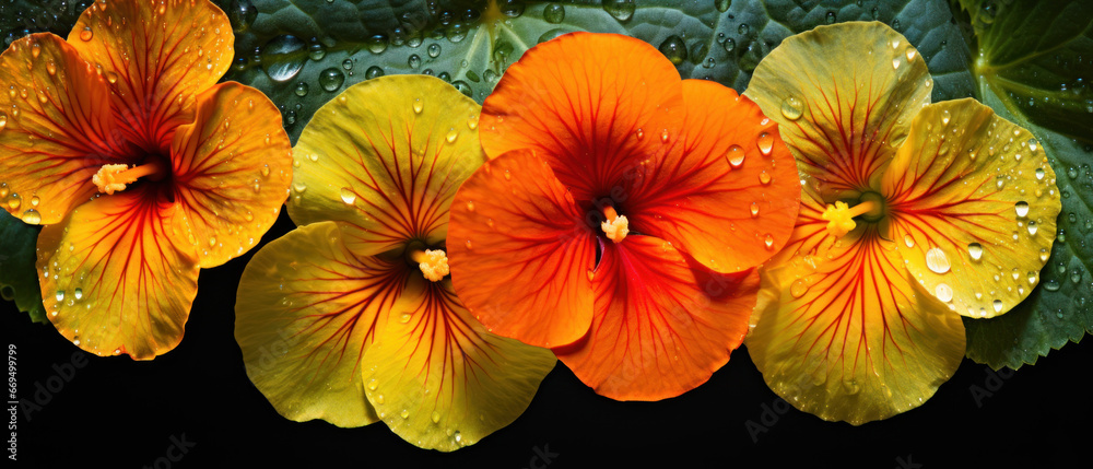 Striking macro capture of a Nasturtium flower.