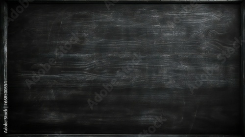 Black Chalkboard Background depicts a black chalkboard, representing a classic writing surface. The horizontal board is empty and blank, creativity using communication blackboard. Generative Ai