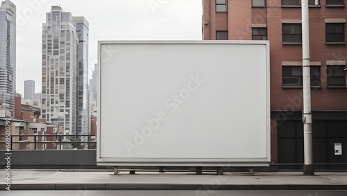 photo of a plain white billboard with an urban background during the day made by AI generative