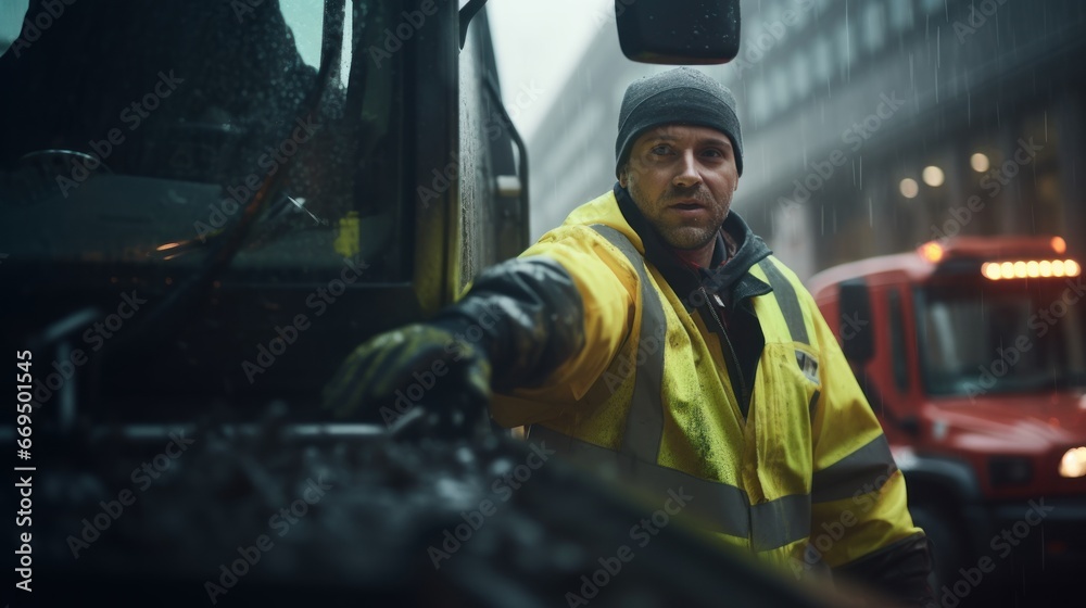 Garbage man working in the morning to picking plastic to garbage truck. Garbage man working in the morning to picking plastic to garbage truck.