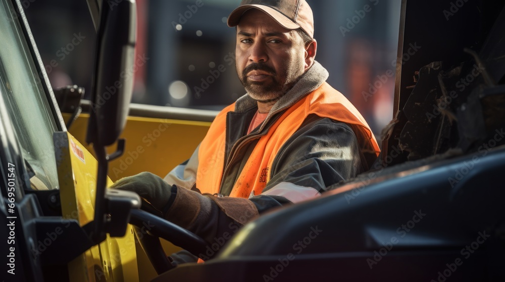 Garbage men driving garbage truck. Garbage men driving garbage truck.