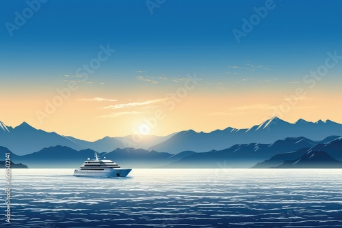 luxury cruiseline ship or yacht sailing in the middle photo