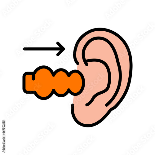 Earplugs color icon. Silicone, foam safety ear plug. Noise protection tool. Sleeping accessory. Vector on isolated white