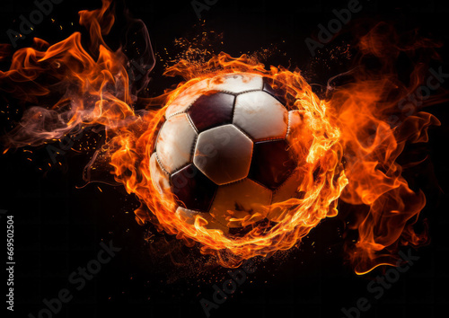 Burning football ball bright flamy symbol abstract on black background  © Bold24