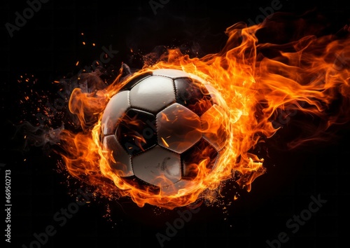 Burning football ball bright flamy symbol abstract on black background © Bold24