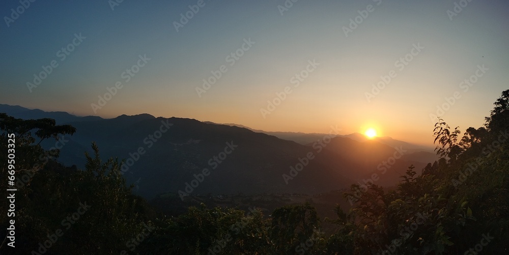 Village mountain sunset sunrise clouds Nepal 