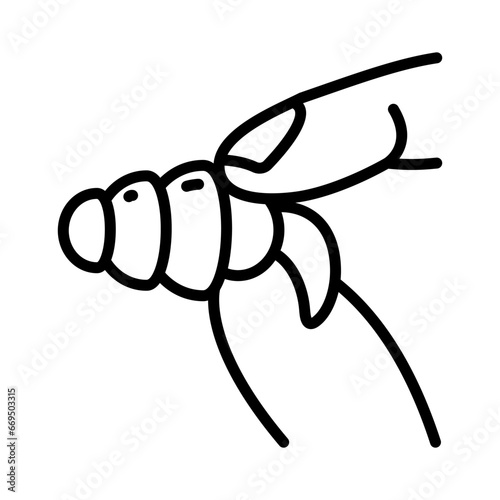 Earplug Outline Icon. Linear style sign isolated on white. Silicone, foam safety ear plug. Noise protection tool. Sleeping accessory. Vector illustration