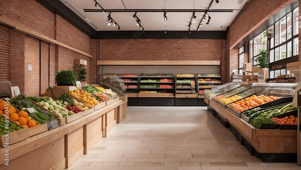 photo of a view of a fruit and vegetable shop with a clean, classic industrial style made by AI generative photo of a view of a fruit and vegetable shop with a clean, classic industrial style made by AI generative