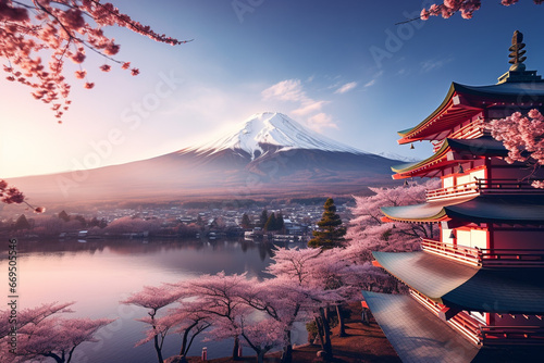 Fuji Mountian in coloful travel season in Japan. photo