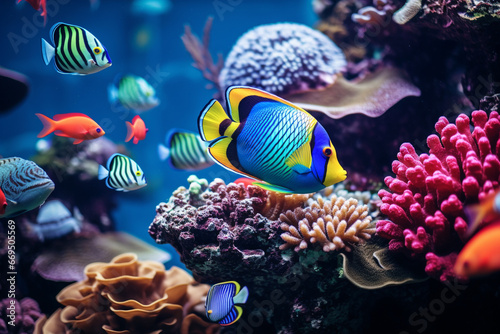 Beautiful sea life under the sea with colorful of coral, fishes, animals, shells