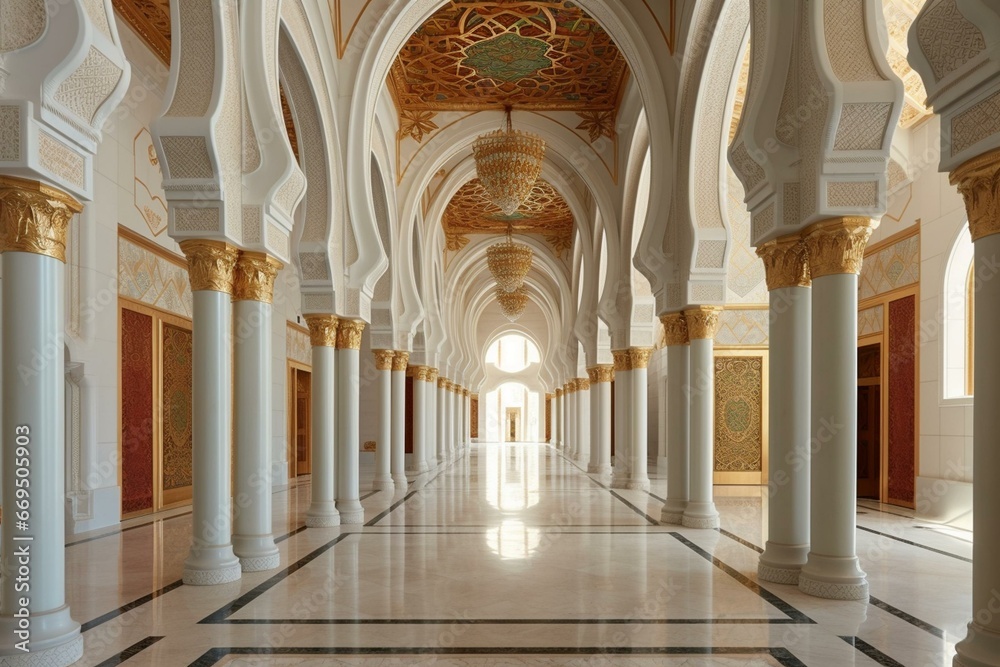 A wide view of the royal palace's interior in Abu Dhabi. Generative AI