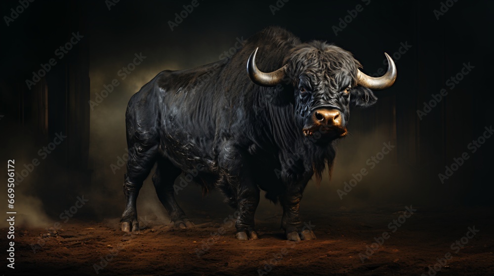 Obraz premium Black buffalo with big horns.