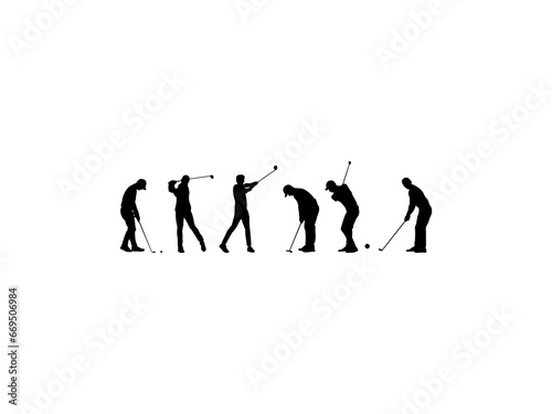 Set of Golf Player Silhouette in various poses isolated on white background