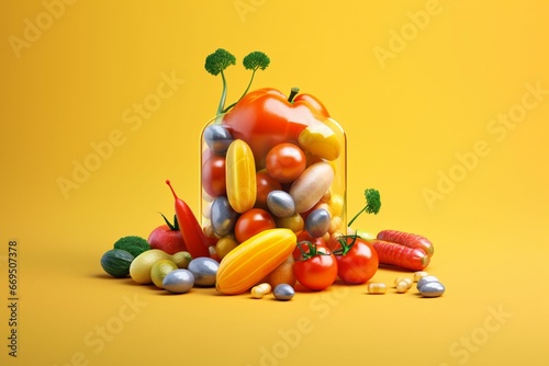Healthy lifestyle and nutrition with vitamin capsules for improved diet and wellness. Generative AI