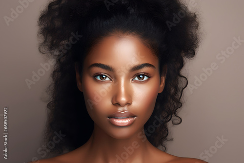 Beauty portrait of African American girl. Beautiful black woman. Facial treatment.