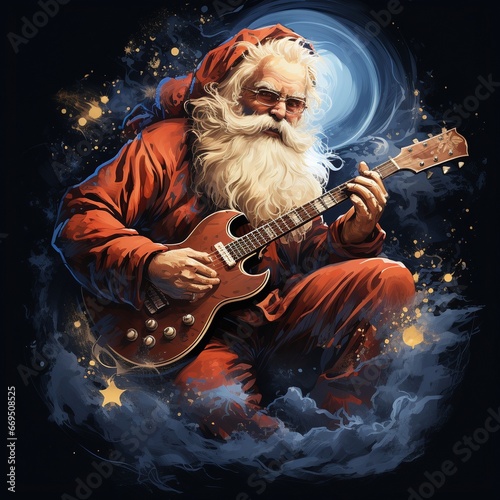 Santa Claus is playing guitar on christmas