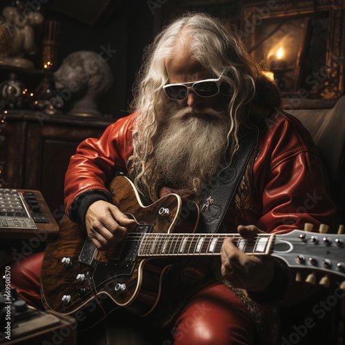 Santa Claus is playing guitar on christmas