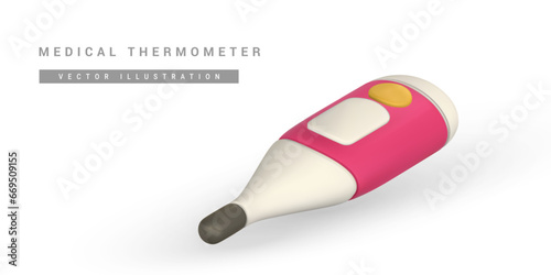 Realistic 3d electronic thermometer. Contact digital thermometer. Vector illustration. Medical equipment