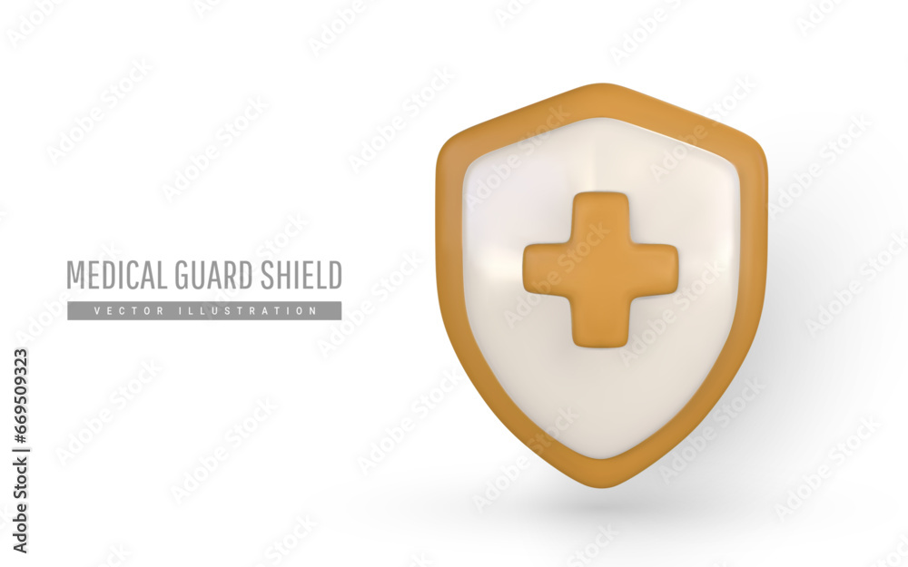 3d medical protection shield. Medical protection, insurance symbol. Concept of medical insurance, hygiene. Vector illustration 3d medical protection shield. Medical protection, insurance symbol. Concept of medical insurance, hygiene. Vector illustration
