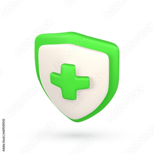 3d medical protection shield. Medical protection, insurance symbol. Concept of medical insurance, hygiene. Vector illustration