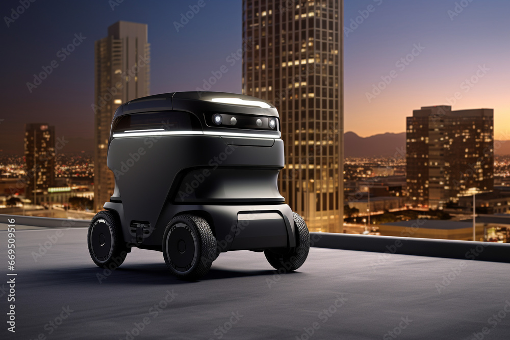 3d rendering of a robot in the city at night