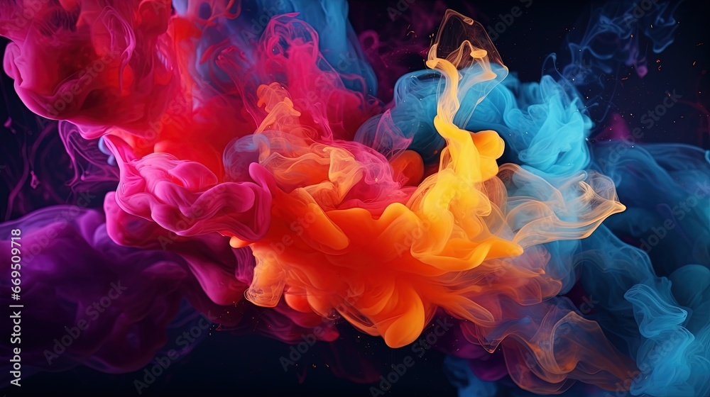 Obraz premium Smoke Splash of Colorful Paint on the Dark Background 