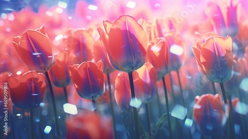 A field of tulips in bloom juxtaposed with the electromagnetic spectrum  a stunning double exposure that links sight and sense.