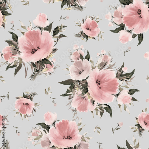 Abstract floral print painted delicate roses