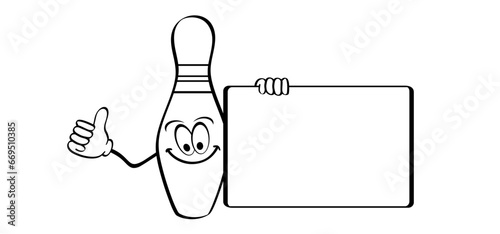 Cartoon bowling pin with stripes and bowling ball. Bowling strike idea. Sport or hobby game. Playing in a team, competition or tournament. Bowling pins and skittles. Play kegling team.
