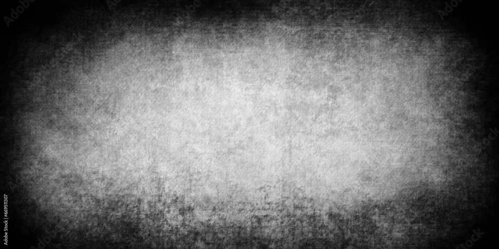 Obraz premium Abstract design with grunge black and white background . Old cement wall . scary dark texture of old paper parchment and .decorative plaster or concrete with vignette paper texture design .Dark wall 