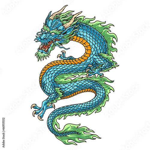Chinese mythical dragon colorful logotype