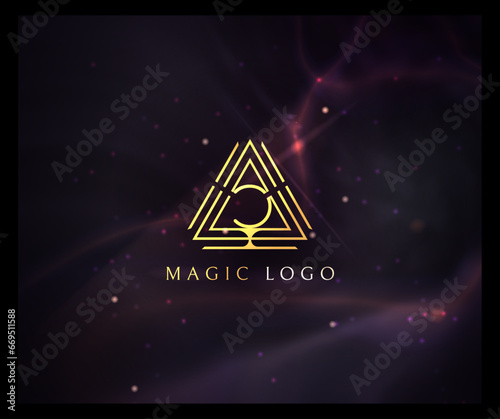 Vector illustration of sacred geometry logo on space background. Design element. 
